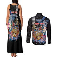 Personalized Japanese Koi Fish Ramen Couples Matching Tank Maxi Dress and Long Sleeve Button Shirt Aloha Shark Kakau Pattern