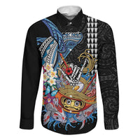 Personalized Japanese Koi Fish Ramen Family Matching Long Sleeve Bodycon Dress and Hawaiian Shirt Aloha Shark Kakau Pattern