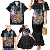 Personalized Japanese Koi Fish Ramen Family Matching Mermaid Dress and Hawaiian Shirt Aloha Shark Kakau Pattern