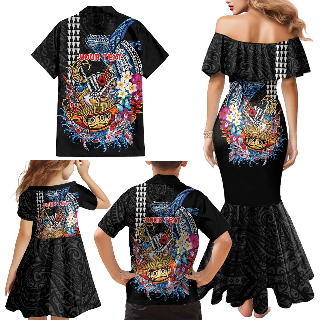 Personalized Japanese Koi Fish Ramen Family Matching Mermaid Dress and Hawaiian Shirt Aloha Shark Kakau Pattern