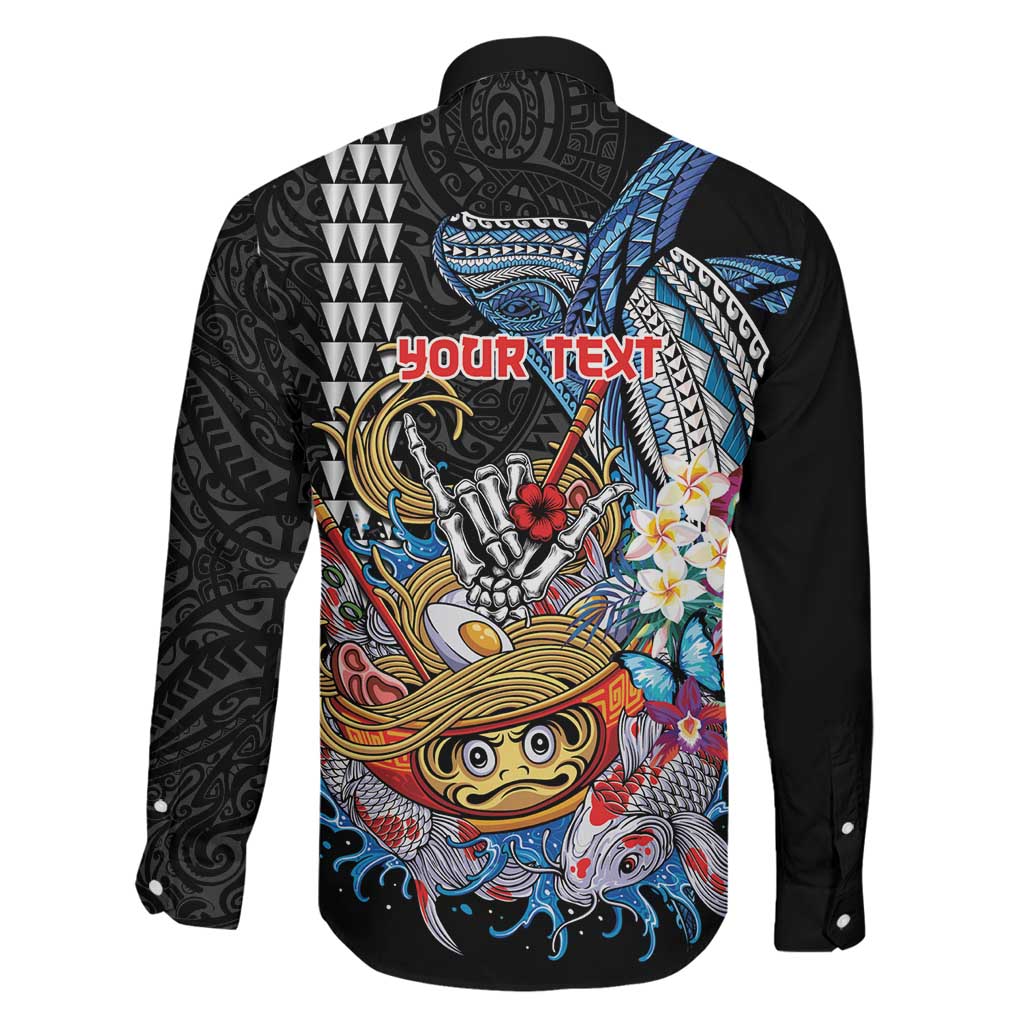 Personalized Japanese Koi Fish Ramen Family Matching Off The Shoulder Long Sleeve Dress and Hawaiian Shirt Aloha Shark Kakau Pattern