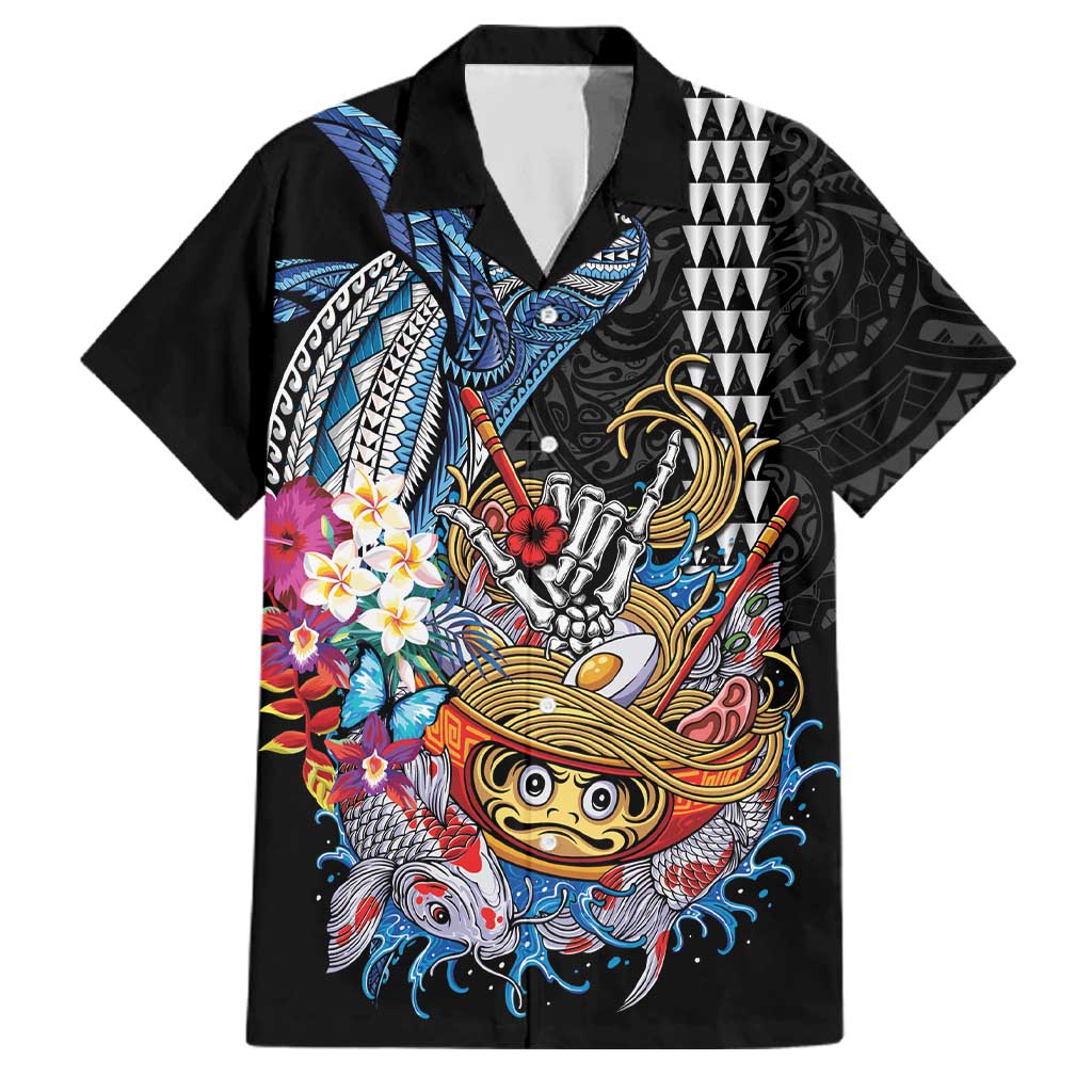 Personalized Japanese Koi Fish Ramen Family Matching Off Shoulder Maxi Dress and Hawaiian Shirt Aloha Shark Kakau Pattern