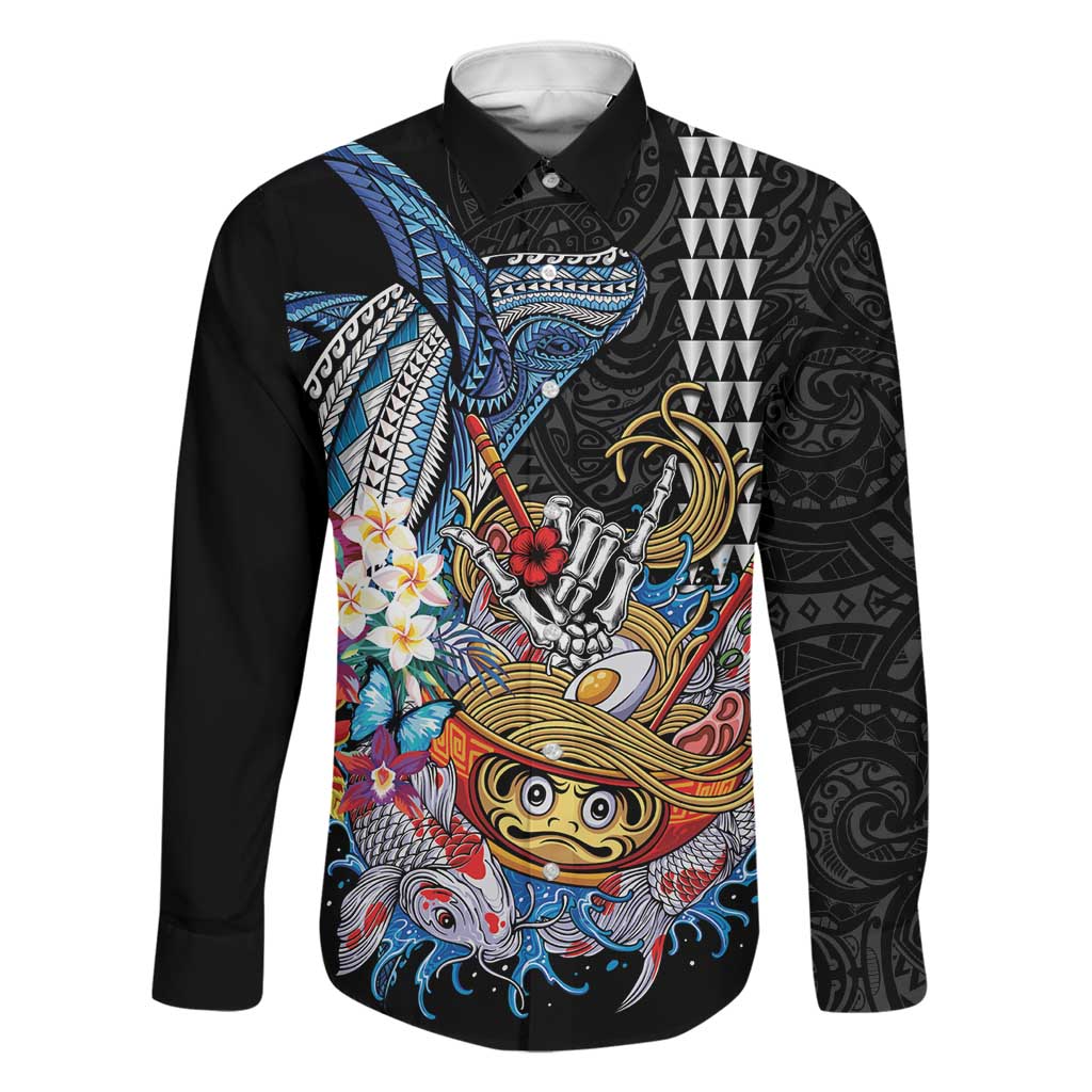 Personalized Japanese Koi Fish Ramen Family Matching Puletasi and Hawaiian Shirt Aloha Shark Kakau Pattern