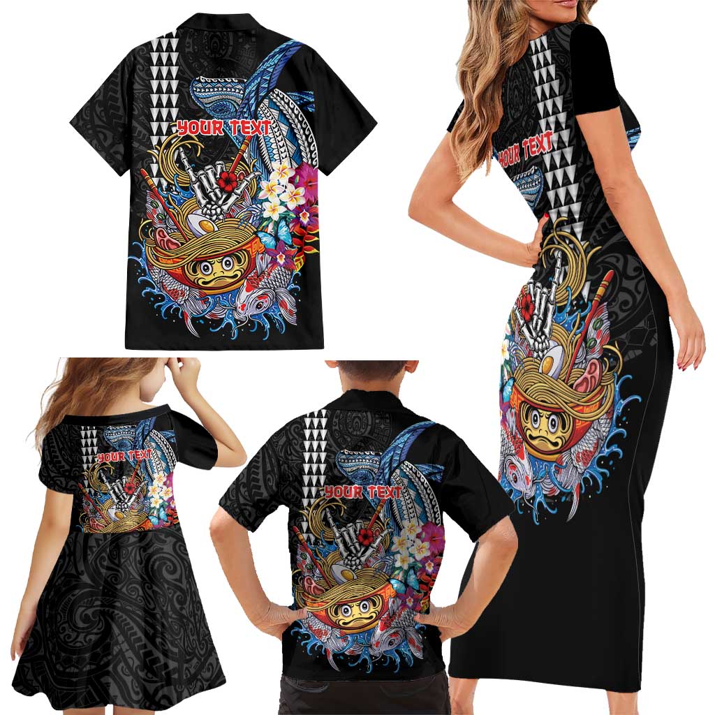 Personalized Japanese Koi Fish Ramen Family Matching Short Sleeve Bodycon Dress and Hawaiian Shirt Aloha Shark Kakau Pattern