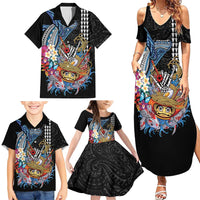 Personalized Japanese Koi Fish Ramen Family Matching Summer Maxi Dress and Hawaiian Shirt Aloha Shark Kakau Pattern
