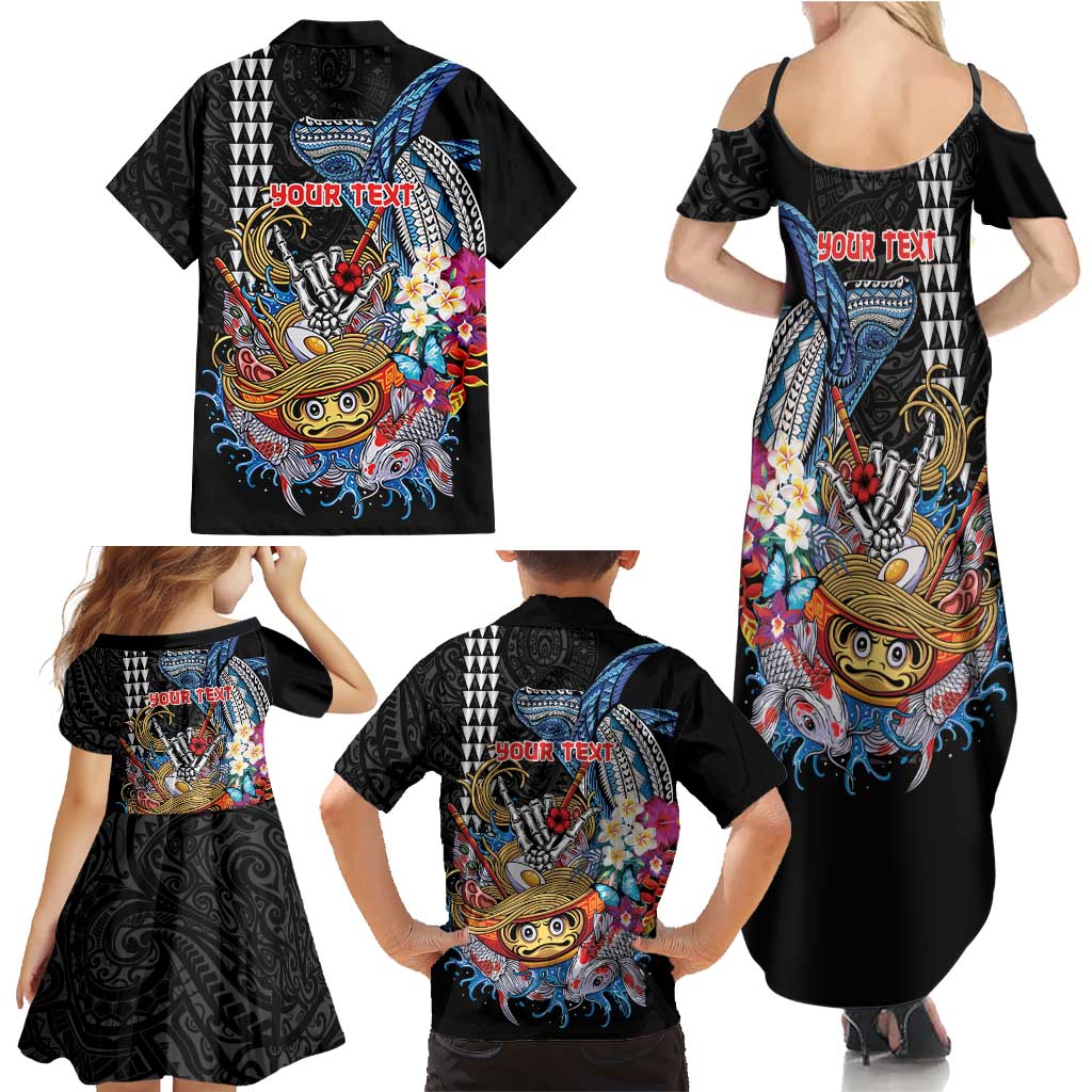 Personalized Japanese Koi Fish Ramen Family Matching Summer Maxi Dress and Hawaiian Shirt Aloha Shark Kakau Pattern