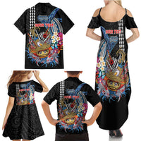 Personalized Japanese Koi Fish Ramen Family Matching Summer Maxi Dress and Hawaiian Shirt Aloha Shark Kakau Pattern