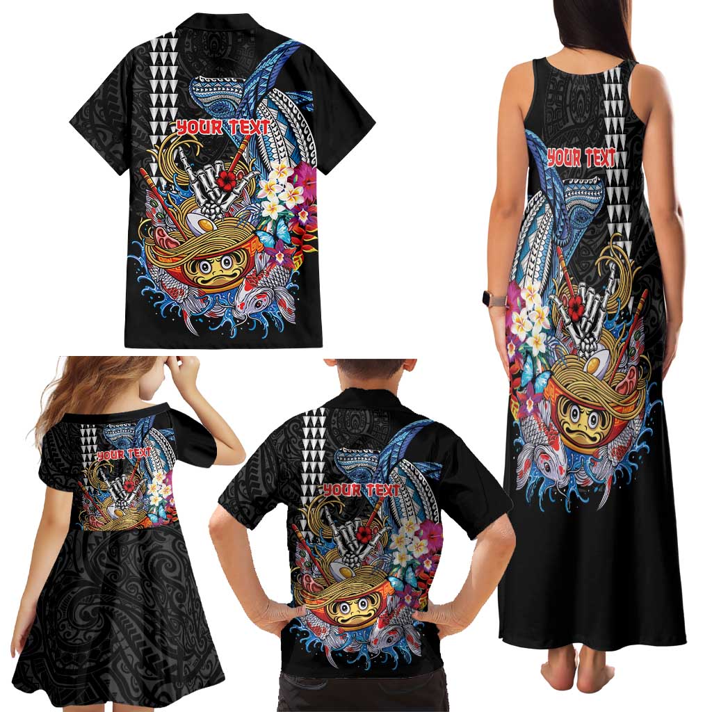 Personalized Japanese Koi Fish Ramen Family Matching Tank Maxi Dress and Hawaiian Shirt Aloha Shark Kakau Pattern