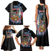 Personalized Japanese Koi Fish Ramen Family Matching Tank Maxi Dress and Hawaiian Shirt Aloha Shark Kakau Pattern