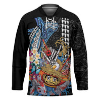 Personalized Japanese Koi Fish Ramen Hockey Jersey Aloha Shark Kakau Pattern LT9 Unisex Black - Polynesian Pride