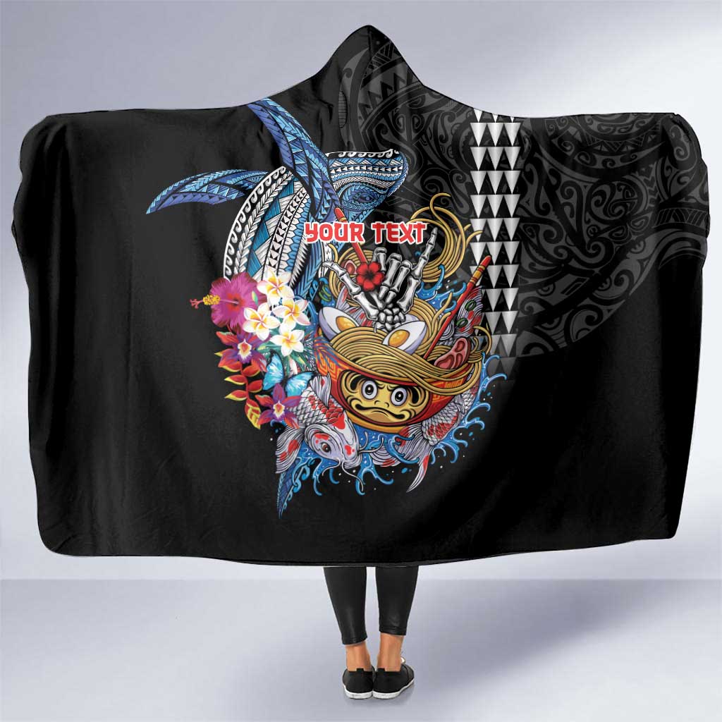 Personalized Japanese Koi Fish Ramen Hooded Blanket Aloha Shark Kakau Pattern