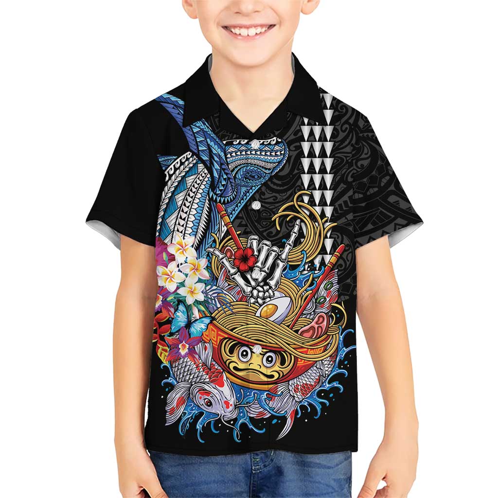 Personalized Japanese Koi Fish Ramen Kid Hawaiian Shirt Aloha Shark Kakau Pattern