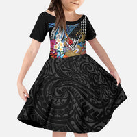 Personalized Japanese Koi Fish Ramen Kid Short Sleeve Dress Aloha Shark Kakau Pattern