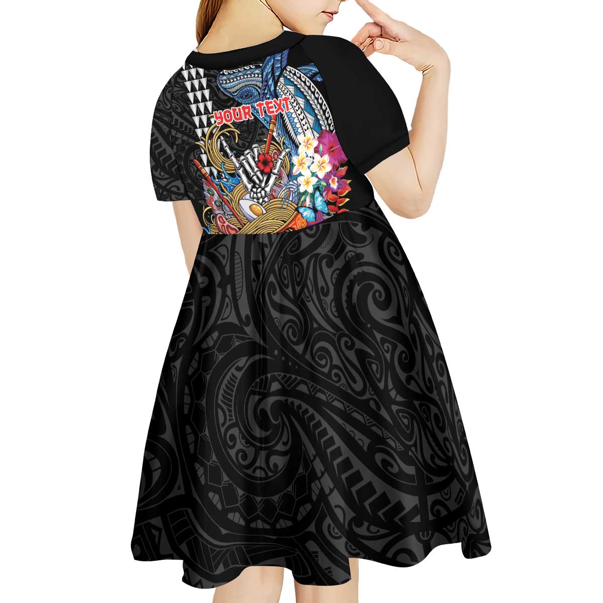 Personalized Japanese Koi Fish Ramen Kid Short Sleeve Dress Aloha Shark Kakau Pattern