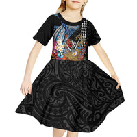 Personalized Japanese Koi Fish Ramen Kid Short Sleeve Dress Aloha Shark Kakau Pattern