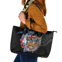 Personalized Japanese Koi Fish Ramen Leather Tote Bag Aloha Shark Kakau Pattern