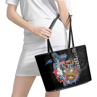 Personalized Japanese Koi Fish Ramen Leather Tote Bag Aloha Shark Kakau Pattern