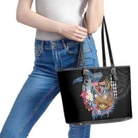 Personalized Japanese Koi Fish Ramen Leather Tote Bag Aloha Shark Kakau Pattern