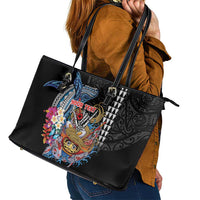 Personalized Japanese Koi Fish Ramen Leather Tote Bag Aloha Shark Kakau Pattern