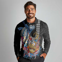 Personalized Japanese Koi Fish Ramen Long Sleeve Polo Shirt Aloha Shark Kakau Pattern