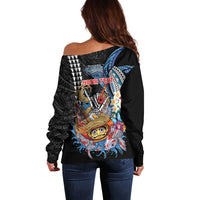 Personalized Japanese Koi Fish Ramen Off Shoulder Sweater Aloha Shark Kakau Pattern LT9 - Polynesian Pride