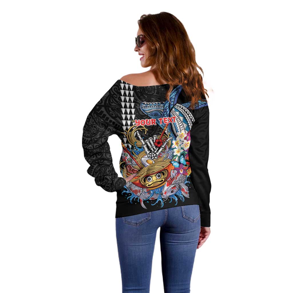 Personalized Japanese Koi Fish Ramen Off Shoulder Sweater Aloha Shark Kakau Pattern LT9 - Polynesian Pride