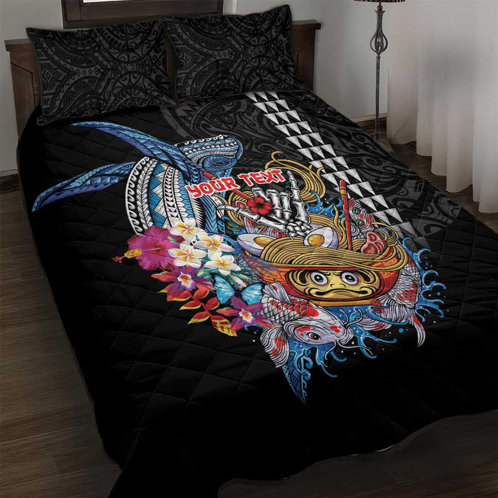 Personalized Japanese Koi Fish Ramen Quilt Bed Set Aloha Shark Kakau Pattern LT9 Black - Polynesian Pride