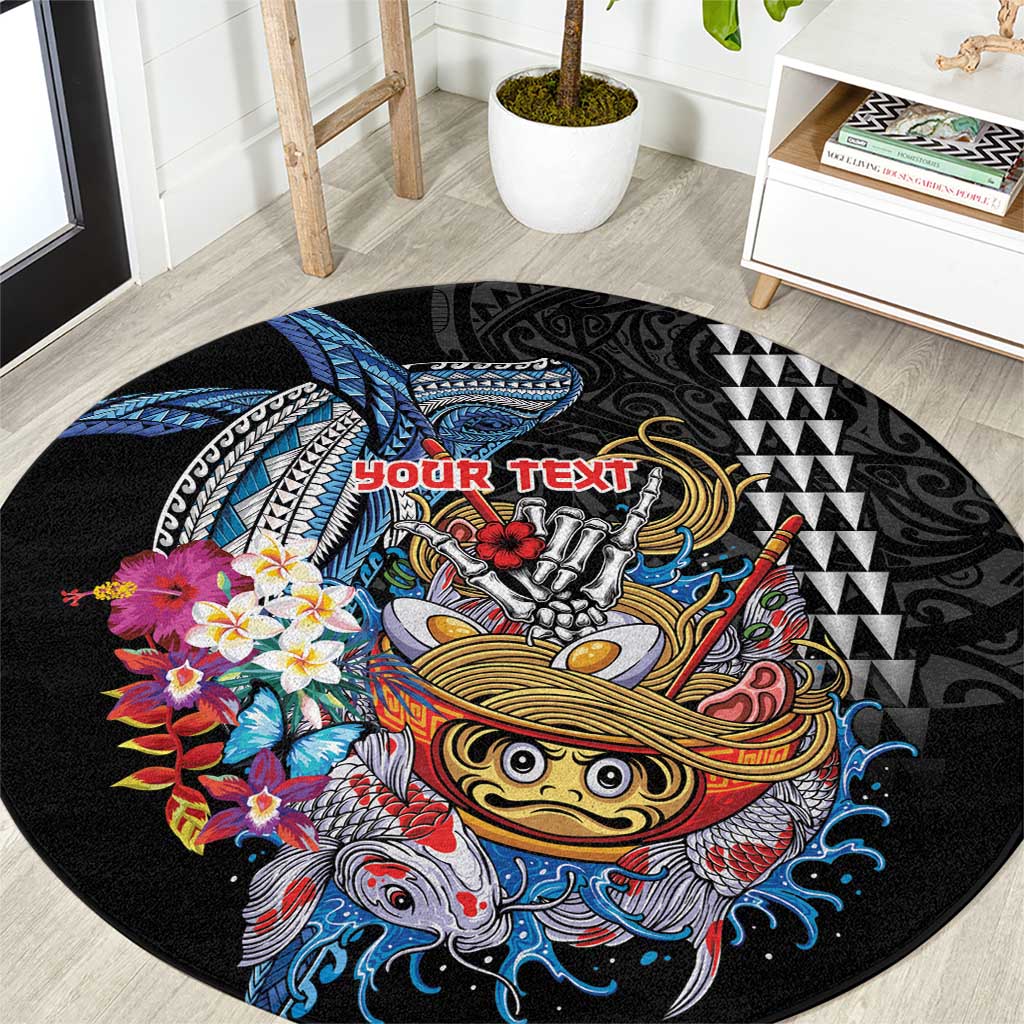 Personalized Japanese Koi Fish Ramen Round Carpet Aloha Shark Kakau Pattern