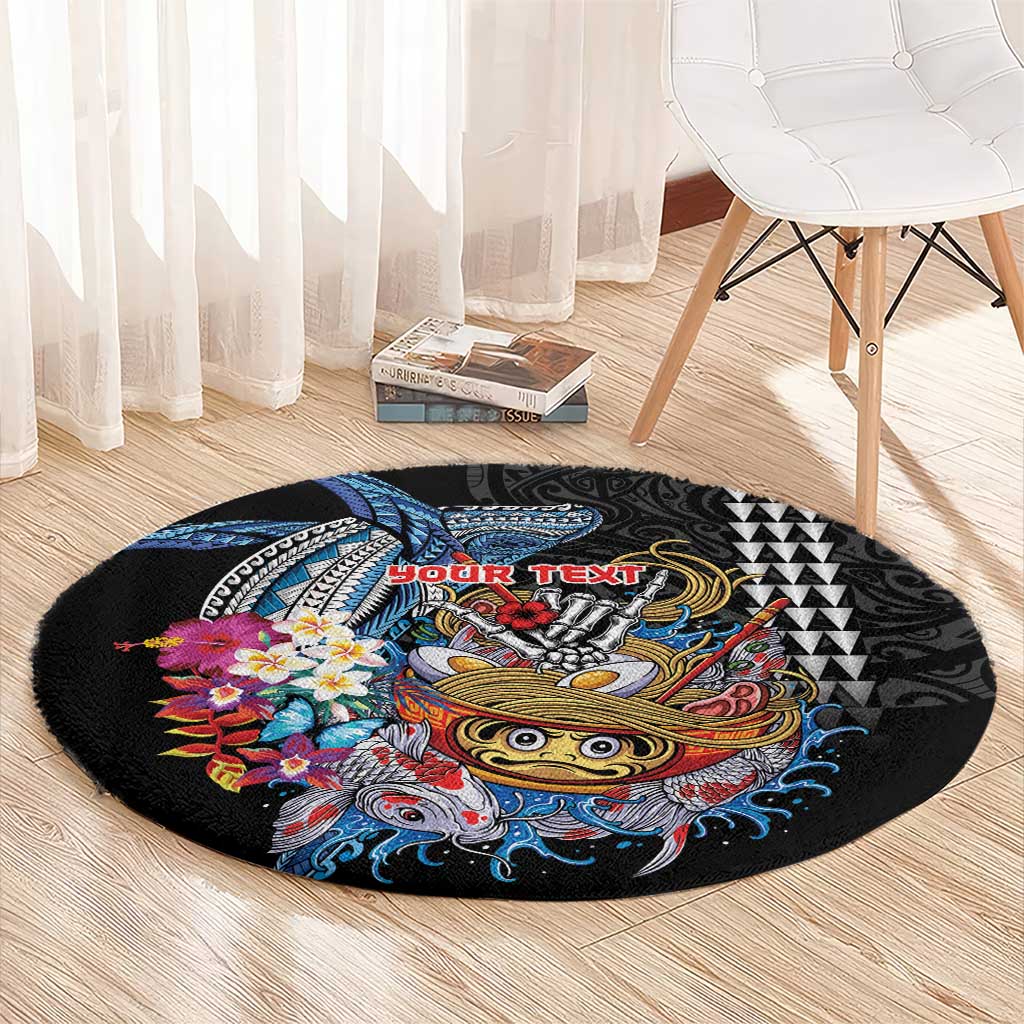 Personalized Japanese Koi Fish Ramen Round Carpet Aloha Shark Kakau Pattern