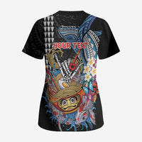 Personalized Japanese Koi Fish Ramen Scrub Top Aloha Shark Kakau Pattern