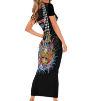 Personalized Japanese Koi Fish Ramen Short Sleeve Bodycon Dress Aloha Shark Kakau Pattern