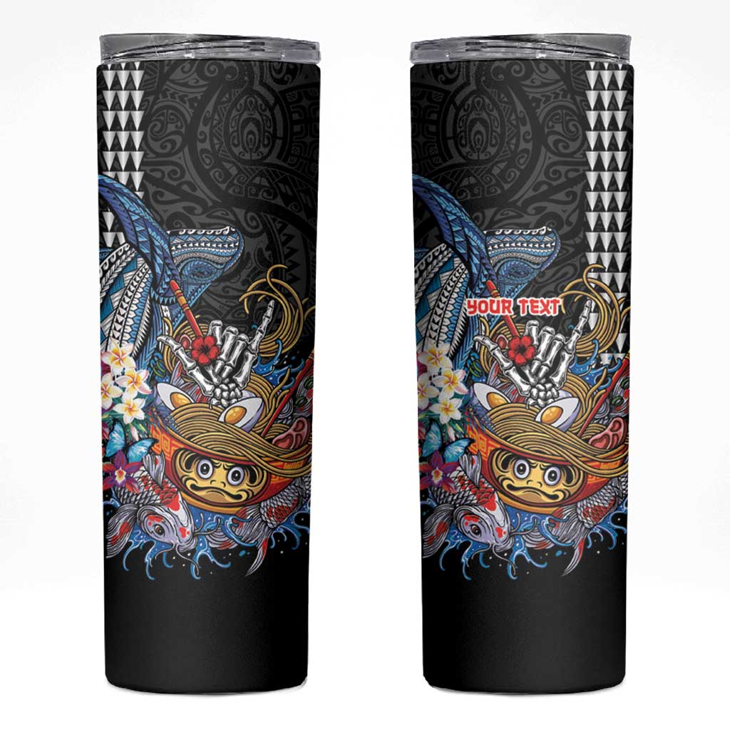 Personalized Japanese Koi Fish Ramen Skinny Tumbler Aloha Shark Kakau Pattern LT9 Black - Polynesian Pride