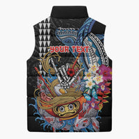 Personalized Japanese Koi Fish Ramen Sleeveless Puffer Jacket Aloha Shark Kakau Pattern