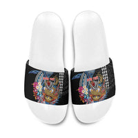 Personalized Japanese Koi Fish Ramen Slide Sandals Aloha Shark Kakau Pattern LT9 Black - Polynesian Pride