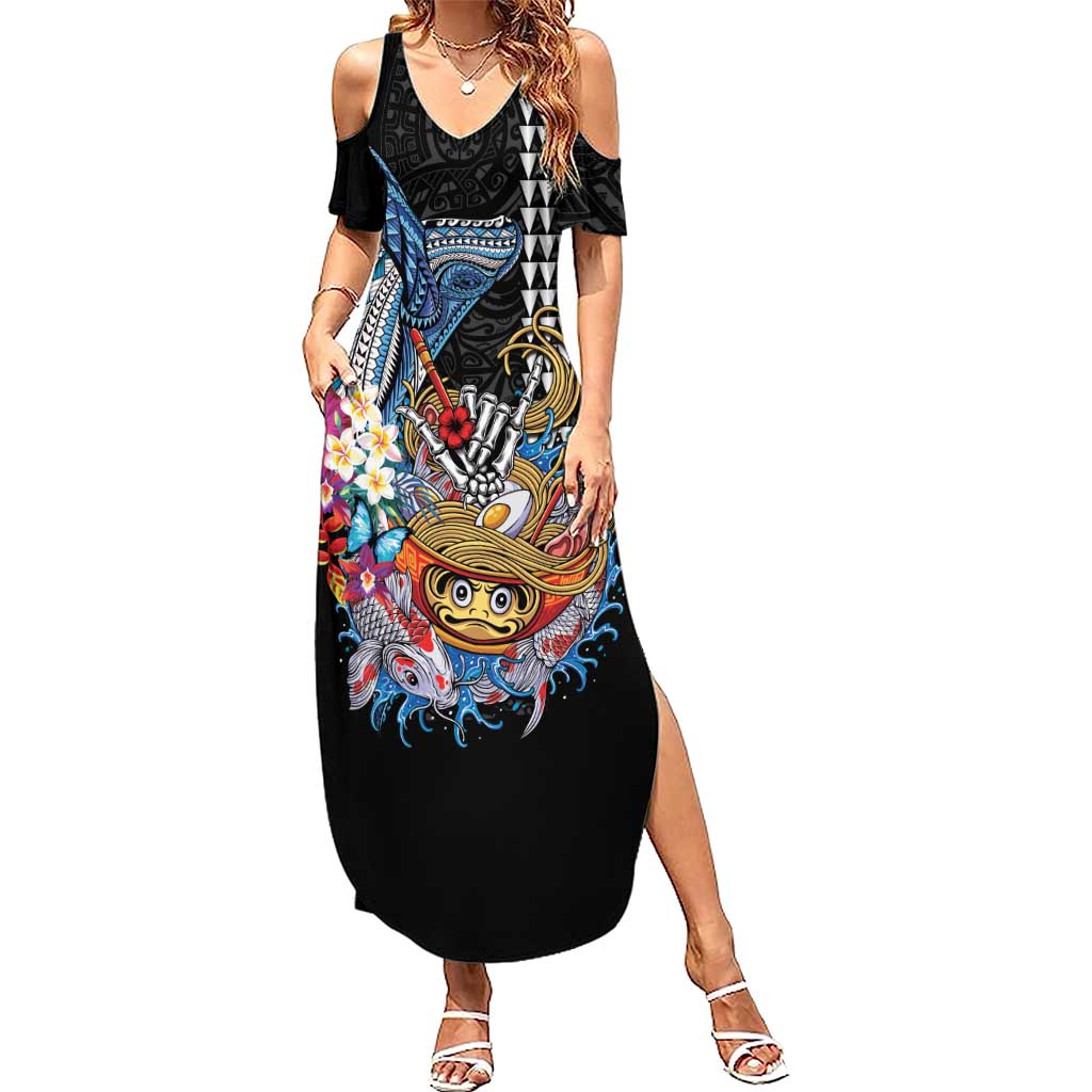Personalized Japanese Koi Fish Ramen Summer Maxi Dress Aloha Shark Kakau Pattern