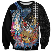 Personalized Japanese Koi Fish Ramen Sweatshirt Aloha Shark Kakau Pattern LT9 Unisex Black - Polynesian Pride