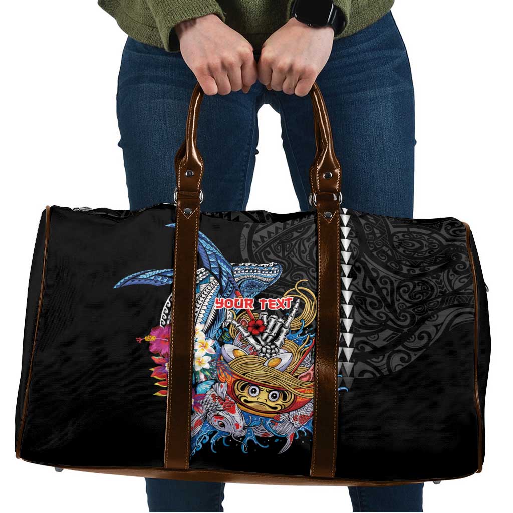 Personalized Japanese Koi Fish Ramen Travel Bag Aloha Shark Kakau Pattern LT9 Black - Polynesian Pride