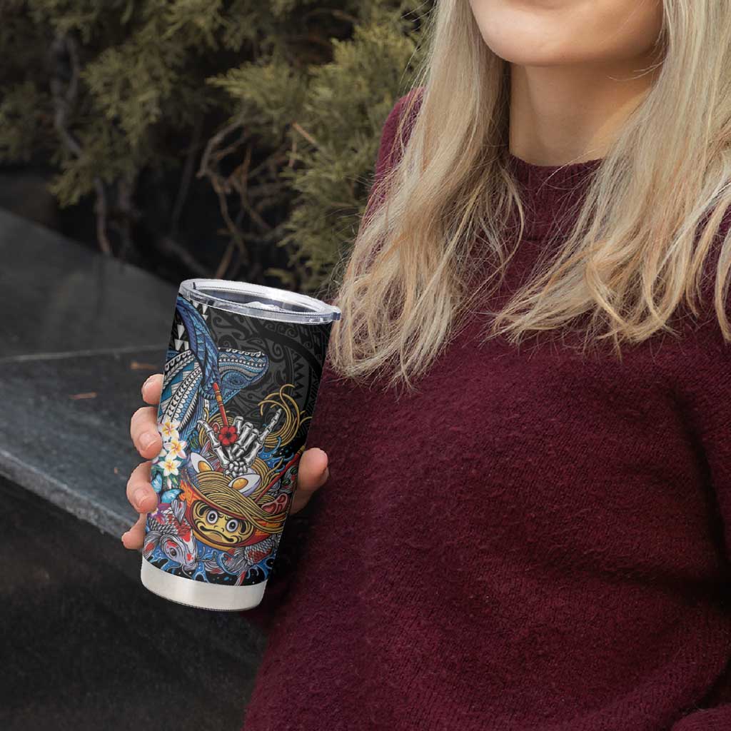 Personalized Japanese Koi Fish Ramen Tumbler Cup Aloha Shark Kakau Pattern