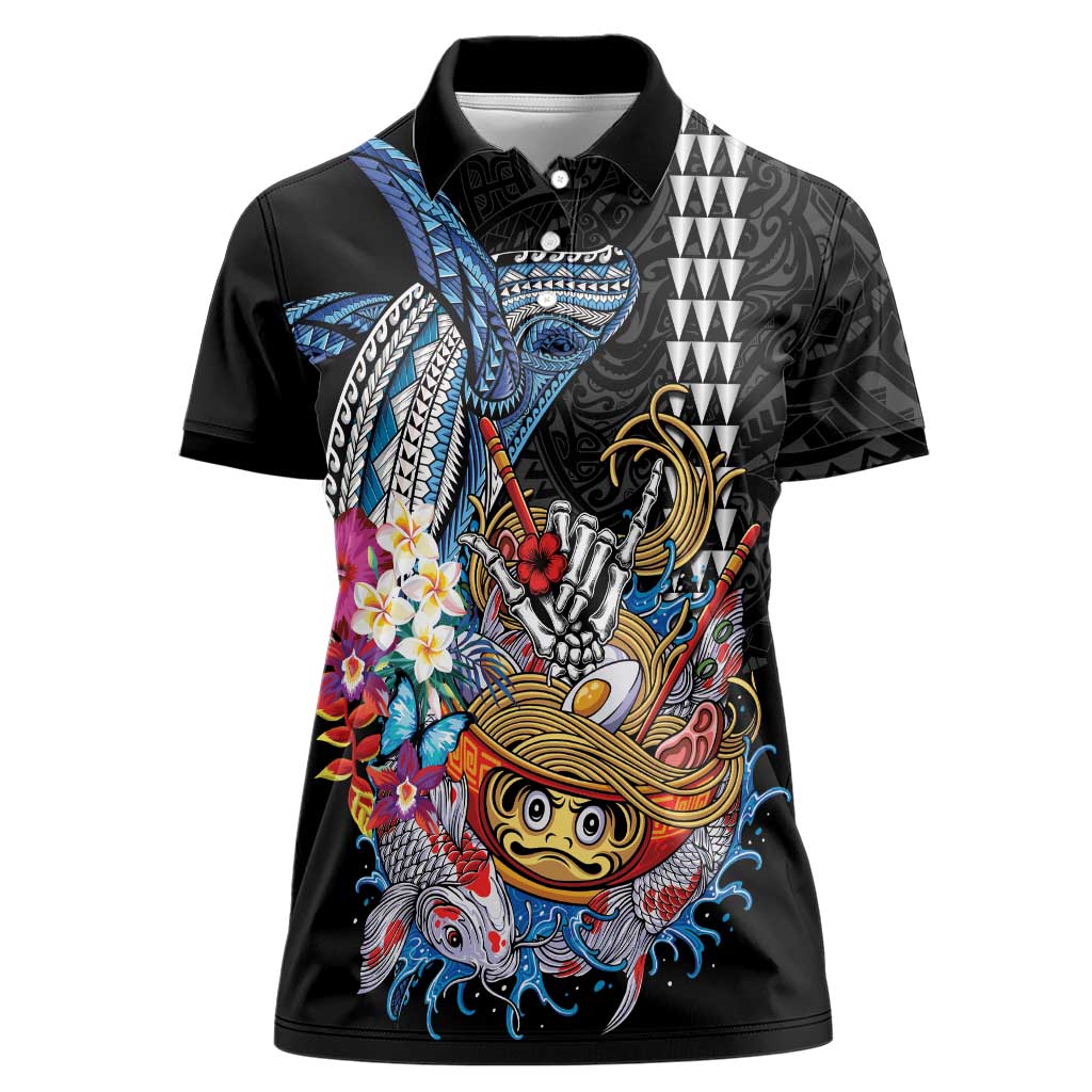 Personalized Japanese Koi Fish Ramen Women Polo Shirt Aloha Shark Kakau Pattern