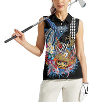 Personalized Japanese Koi Fish Ramen Women Sleeveless Polo Shirt Aloha Shark Kakau Pattern