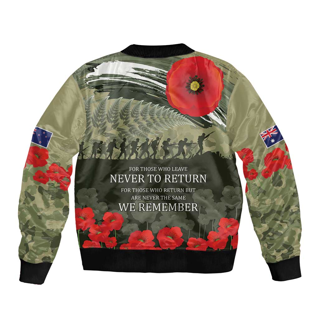 ANZAC Day We Remember Bomber Jacket Maori Silver Fern Camouflage Motif