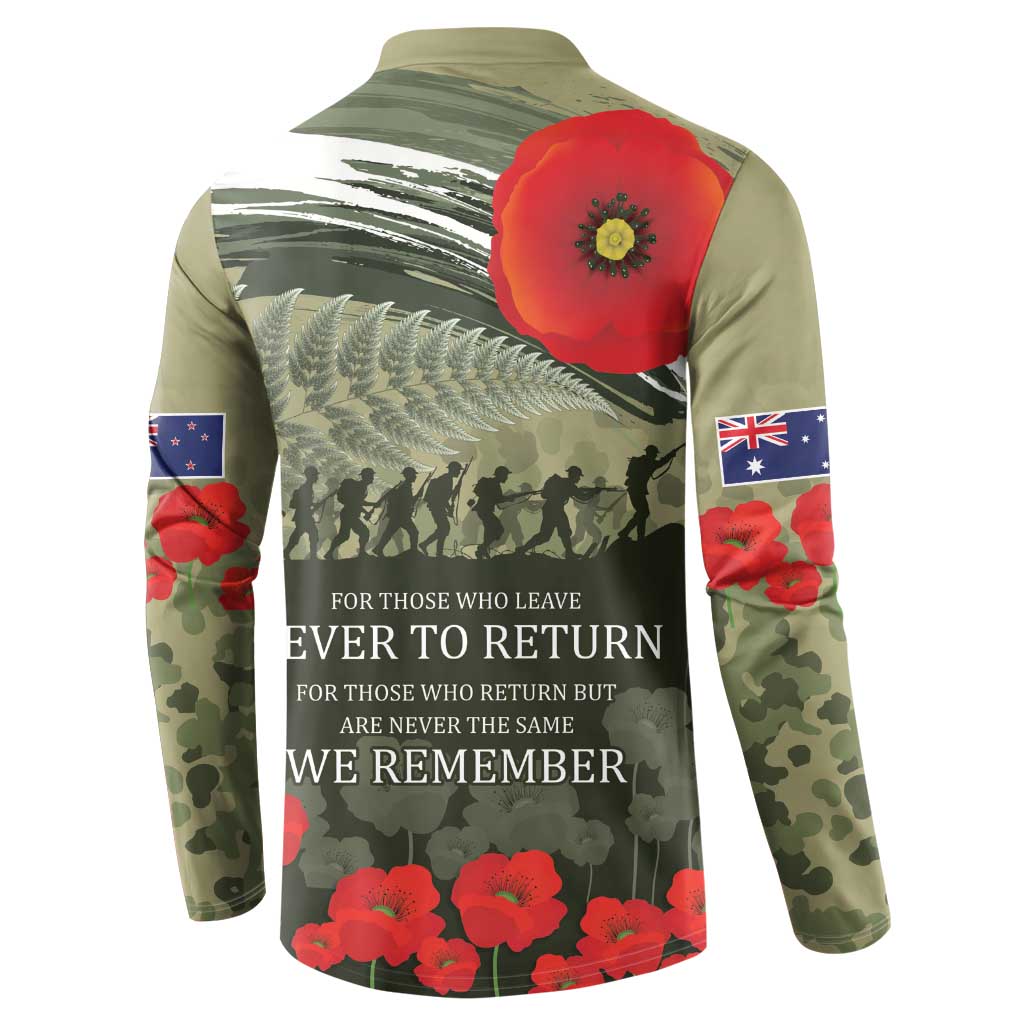 ANZAC Day We Remember Button Sweatshirt Maori Silver Fern Camouflage Motif