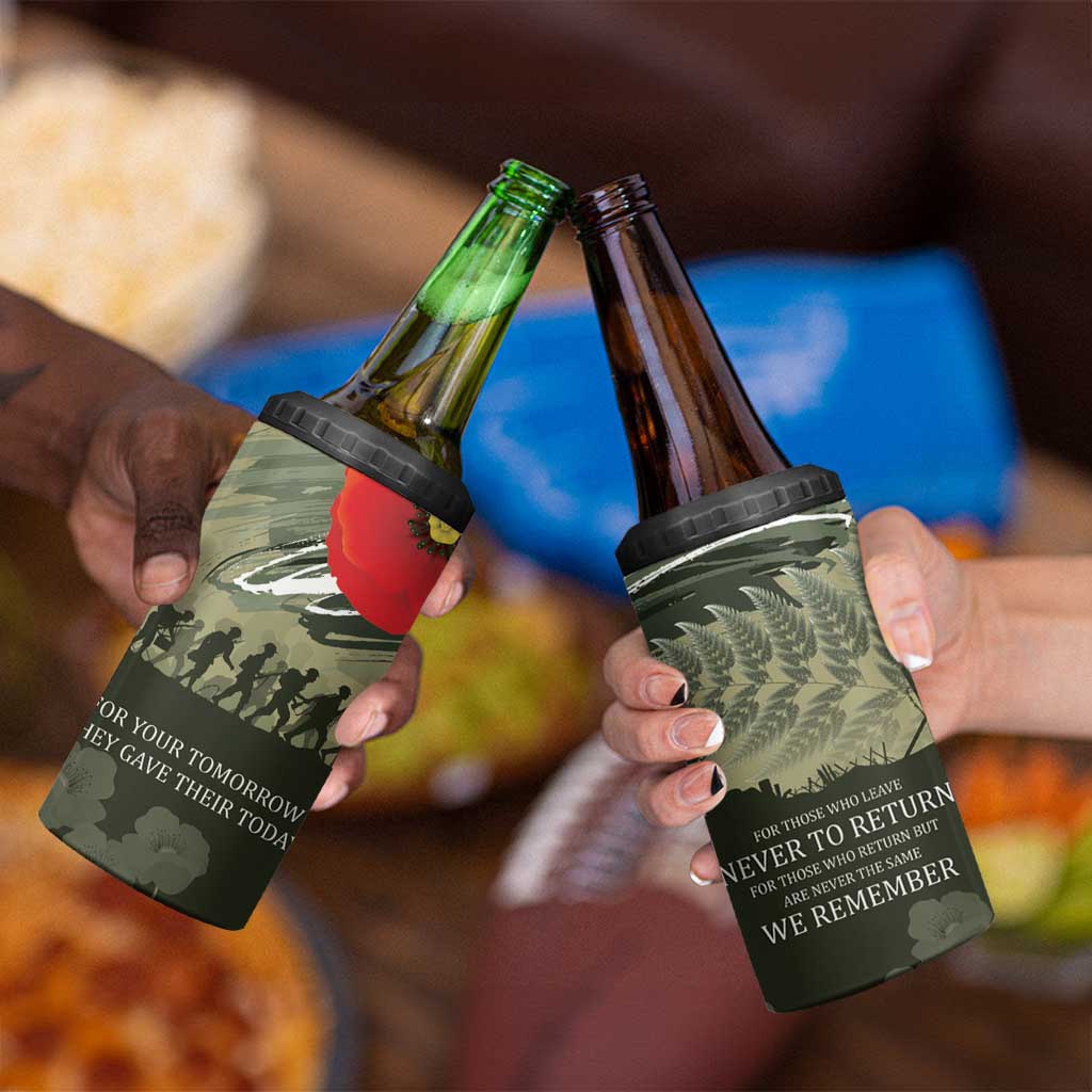 ANZAC Day We Remember 4 in 1 Can Cooler Tumbler Maori Silver Fern Camouflage Motif LT9 - Polynesian Pride