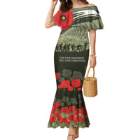 ANZAC Day We Remember Family Matching Mermaid Dress and Hawaiian Shirt Maori Silver Fern Camouflage Motif