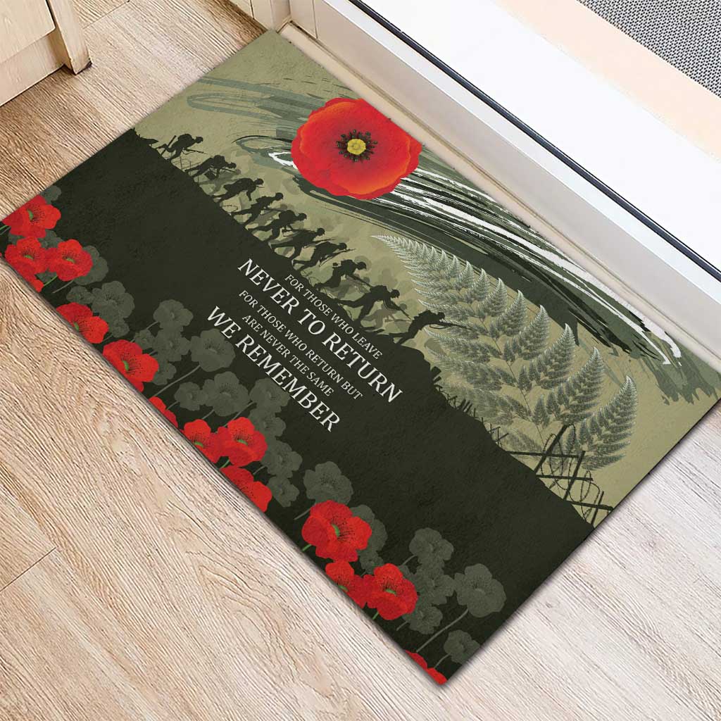 ANZAC Day We Remember Rubber Doormat Maori Silver Fern Camouflage Motif