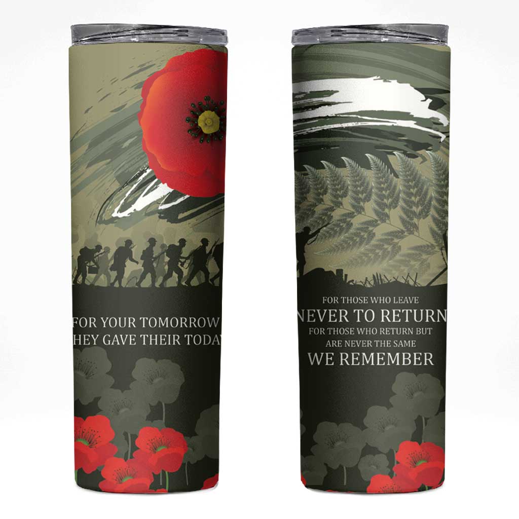 ANZAC Day We Remember Skinny Tumbler Maori Silver Fern Camouflage Motif LT9 Green - Polynesian Pride