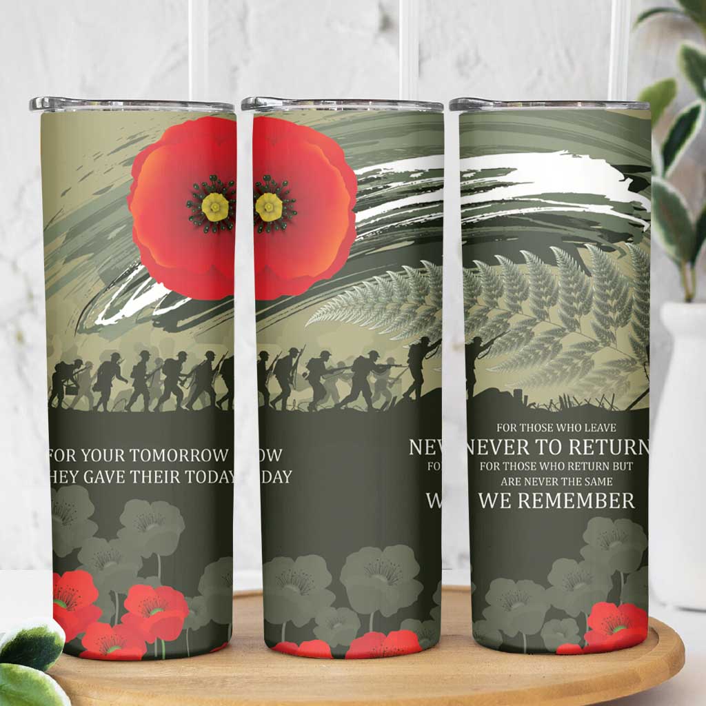 ANZAC Day We Remember Skinny Tumbler Maori Silver Fern Camouflage Motif LT9 - Polynesian Pride