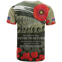 ANZAC Day We Remember T Shirt Maori Silver Fern Camouflage Motif