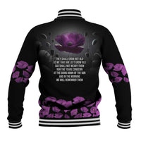 ANZAC Day Remembrance Baseball Jacket Purple Poppy We Will Remember Them