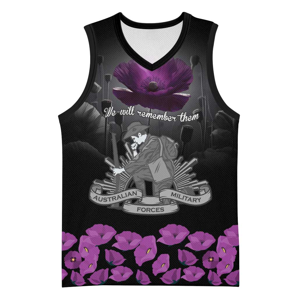 ANZAC Day Remembrance Basketball Jersey Purple Poppy We Will Remember Them LT9 Unisex Purple - Polynesian Pride